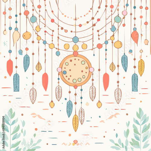 Colorful Wind Chimes Hanging from Mobile.