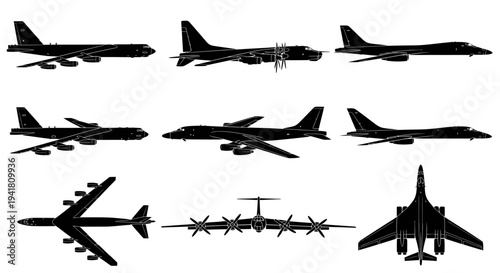 Heavy Strategic Bomber Aircraft Vector Silhouette Set 2026