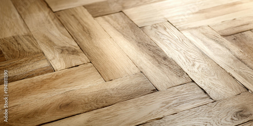 Warm natural oak wood flooring with classic herringbone parquet pattern. clean, elegant interior background texture