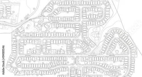 Detailed Architectural Blueprint of a Residential Neighborhood Layout.