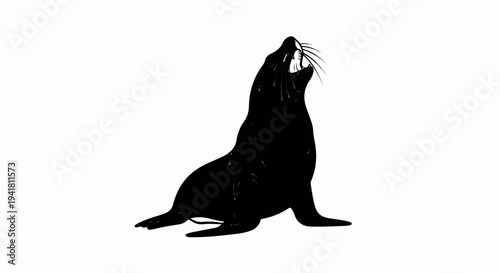 Silhouette of a sea lion with its head tilted back and mouth open