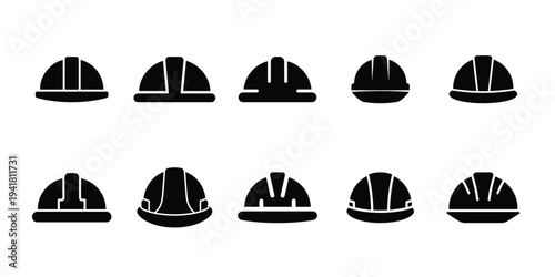 Black and white construction hard hats symbol vector illustration