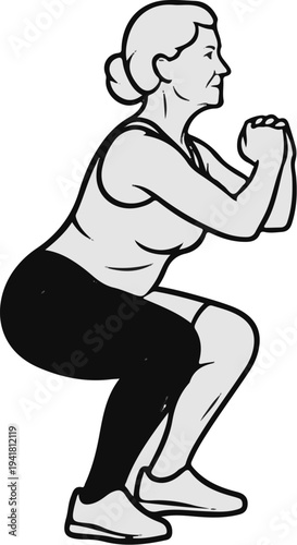 Senior woman performing a squat exercise for fitness