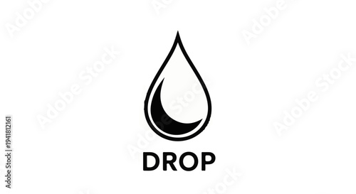 Simple black graphic of a teardrop shape with a crescent moon inside, below the word "DROP