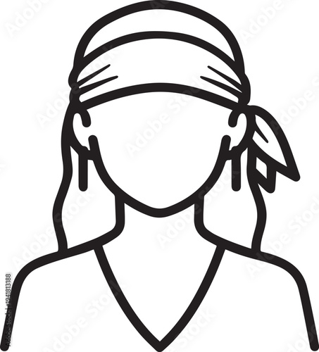 Hand Drawn Woman Pirate Black and White Avatar Illustration in Minimal Line Art Style Design