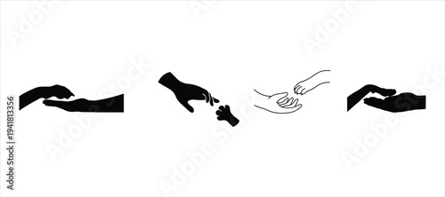 hand and paw vector set hand drawn illustration on white background, silhouette vector icon set.
