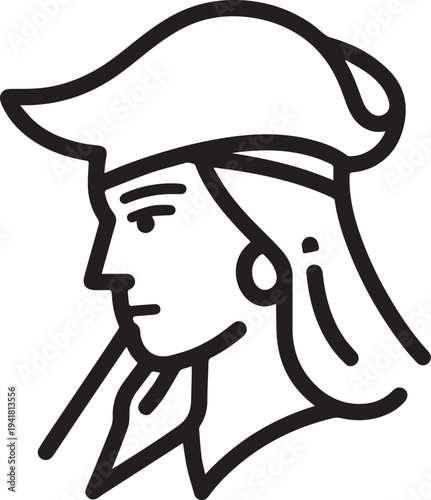 Hand Drawn Woman Pirate Black and White Avatar Illustration in Minimal Line Art Style Design