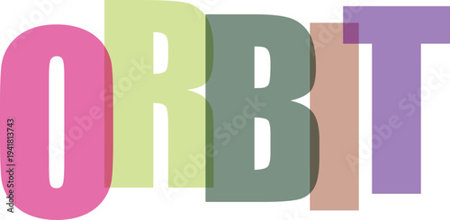 Multicolored Orbit Letters on White Background