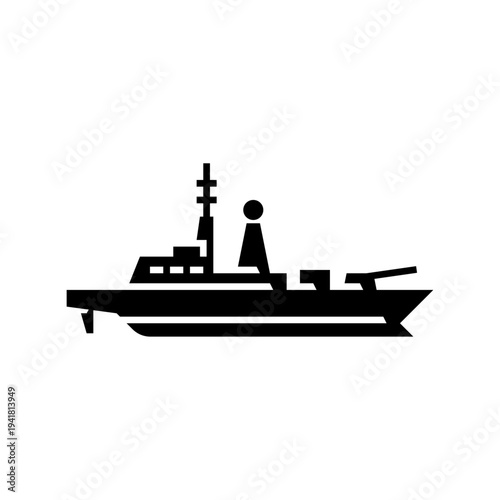 Naval ship glyph icon. military ship solid illustration.