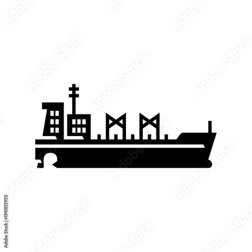 Dry bulk carrier glyph icon. cargo ship solid illustration.