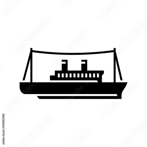 Steam boat glyph icon. ship black illustration.