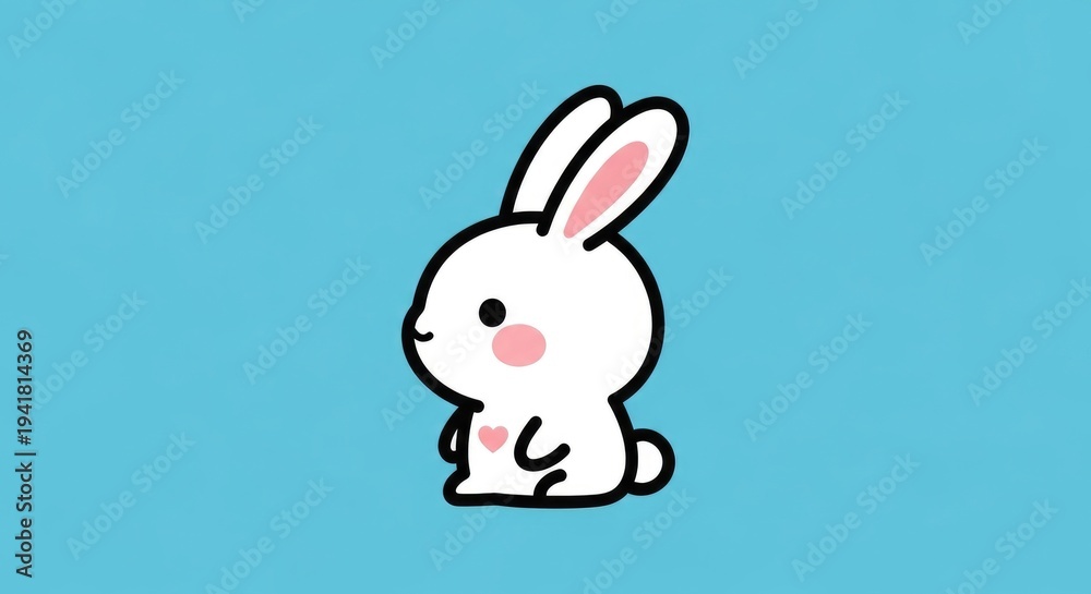Obraz premium Cute White Bunny Rabbit Cartoon Illustration.