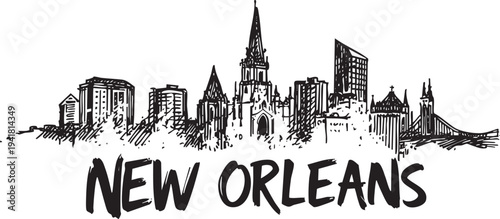 Saint louis cathedral inspired new orleans city skyline sketch with expressive brush fonts