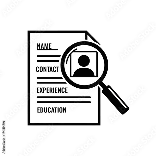 Resume Review with Magnifying Glass Icon.