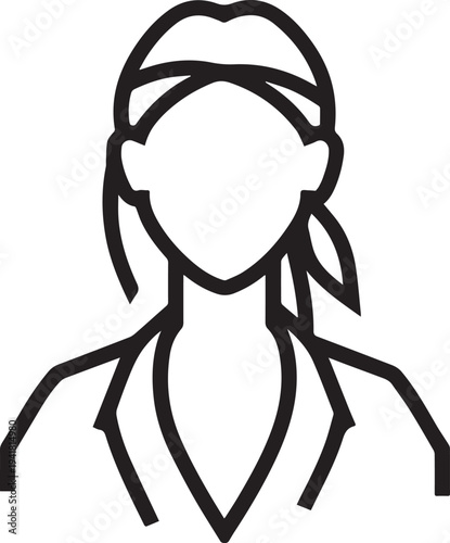 Hand Drawn Woman Pirate Black and White Avatar Illustration in Minimal Line Art Style Design