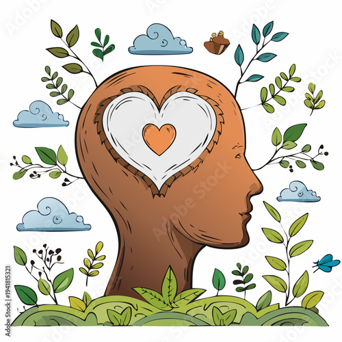 Human Head with Heart Inside Profile.