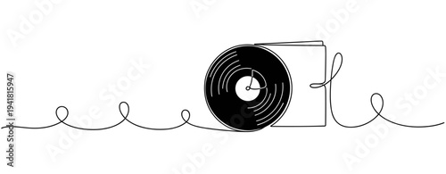 Vinyl record leaning against sleeve on white background