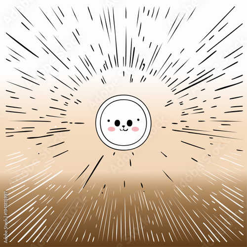 Smiling cartoon face with rosy cheeks.