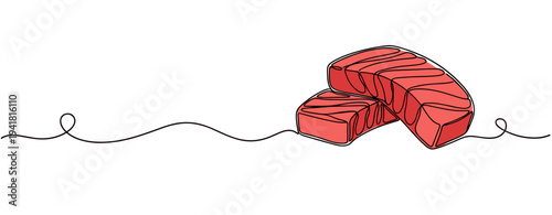 Raw steak pieces placed on continuous line background