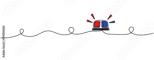 Police siren flashing on empty background line illustration