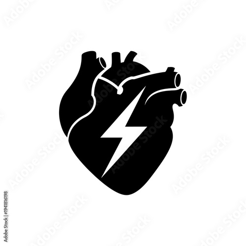 Stylized Heart with Lightning Bolt Illustration.