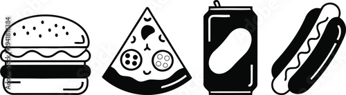 Fast food icons burger pizza soda and hot dog