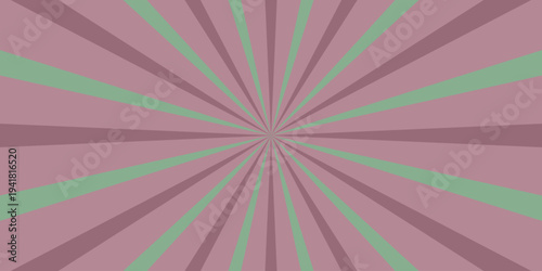 Retro sunburst pattern with alternating stripes of dusty rose and muted sage green, creating a vintage graphic design element with a radiating effect, perfect for playful or nostalgic themes