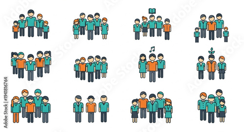 Diverse Groups of People in Vector Illustration Style.