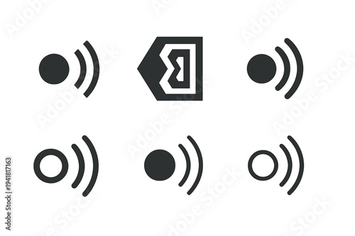 Sound Wave Logos. How sound is made. Icon set. Set Logo of How sound is made: air pressure wave lines. harmonious logo variations of the same emblematic