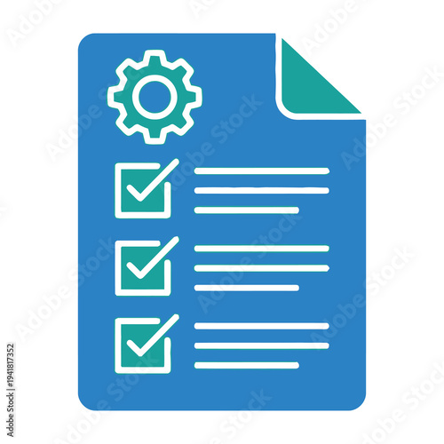 Checklist document with settings icon and checked boxes