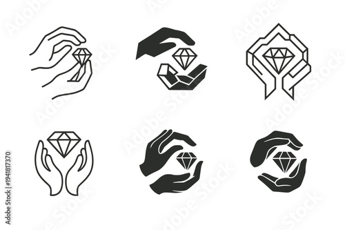 Artisan Gem Logo Variations. Artisan craftsmanship. Set Logo of Artisan craftsmanship: jeweler?s hands shaping gem. harmonious logo variations of the same
