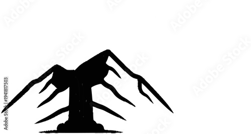 Silhouette of a gnarled, spindly tree with a thick trunk and sparse, reaching branches