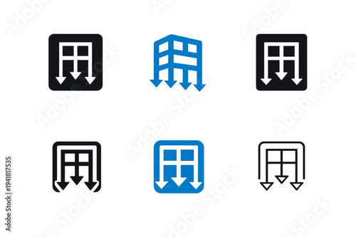 Structural Load Diagrams. Structural load diagram. Icon set. Set Logo of Structural load diagram: load path through multi-story frame. harmonious