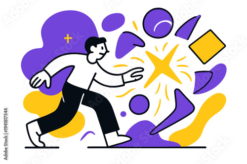 Spark of Innovation. Catalyst. Spark of innovation represented by abstract floating shapes and glowing accents, transformative and energetic scene. Modern