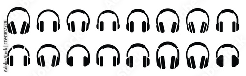 headphones silhouette simple technology web icon set in silhouette style.