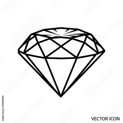 Diamond Gemstone Outline - Faceted Jewel Illustration.
