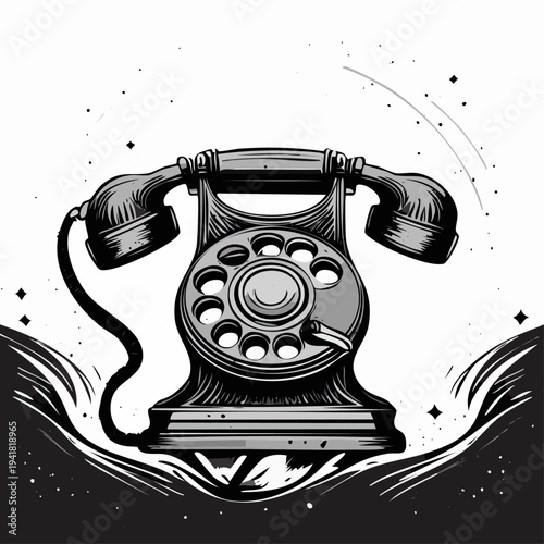 Vintage Black Rotary Phone Device.