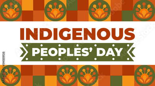 Indigenous Peoples' Day Celebration Banner with Folk Art Motif and Geometric Background, Earth Tone Graphic Design for Cultural Heritage Awareness