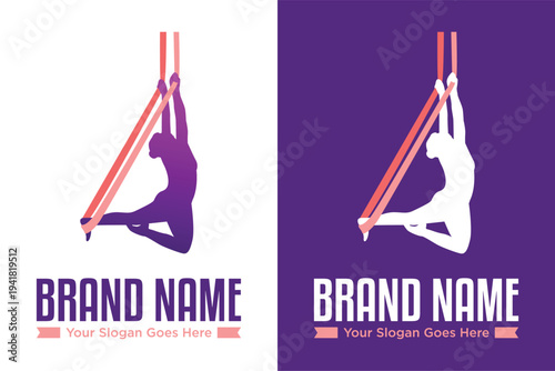 Aerial Yoga sport illustration vector logo design