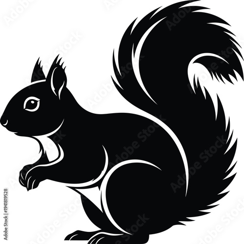 Black Silhouette Squirrel Sitting Detail Tail Fur Nature Wildlife Animal Graphic