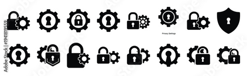 privacy settings technology web icon set in silhouette style.