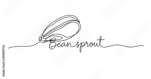 Minimalist line drawing of a bean sprout with artistic typography. No editable strokes