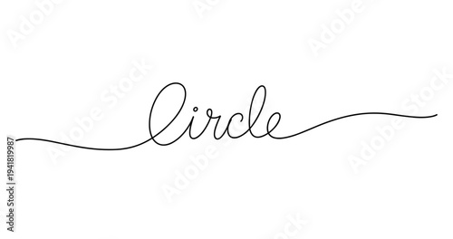 Elegant handwritten script of the word circle with swirling line. No editable strokes