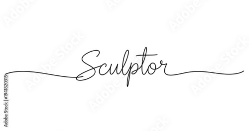 Elegant handwritten script: sculptor text in flowing black ink on white background. No editable strokes