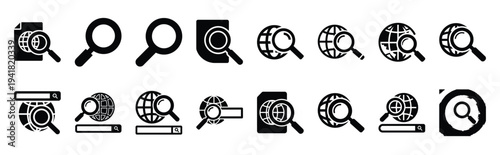 search engine technology web icon set in silhouette style.