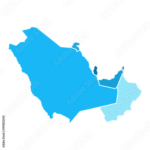 Map of the Gulf Cooperation Council (GCC) members.