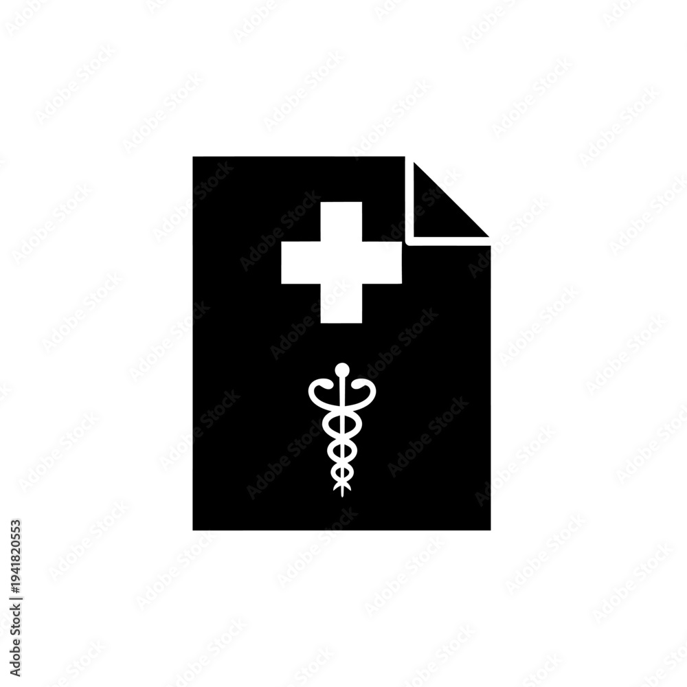 Obraz premium Medical report icon with cross and caduceus.