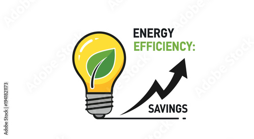 Bright light bulb with green leaf and upward trending savings graph.