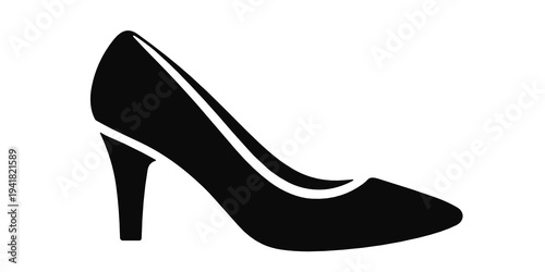 Elegant black silhouette of a classic high heel pump with pointed toe and slim heel. Feminine footwear icon for office fashion, evening wear, retail branding and stylish apparel.
