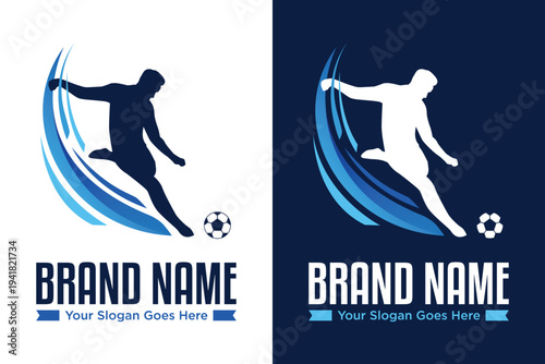 modern Blue Soccer football logo icon with swoosh illustration vector logo design